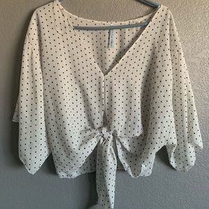 Semi cropped top polka dot blouse